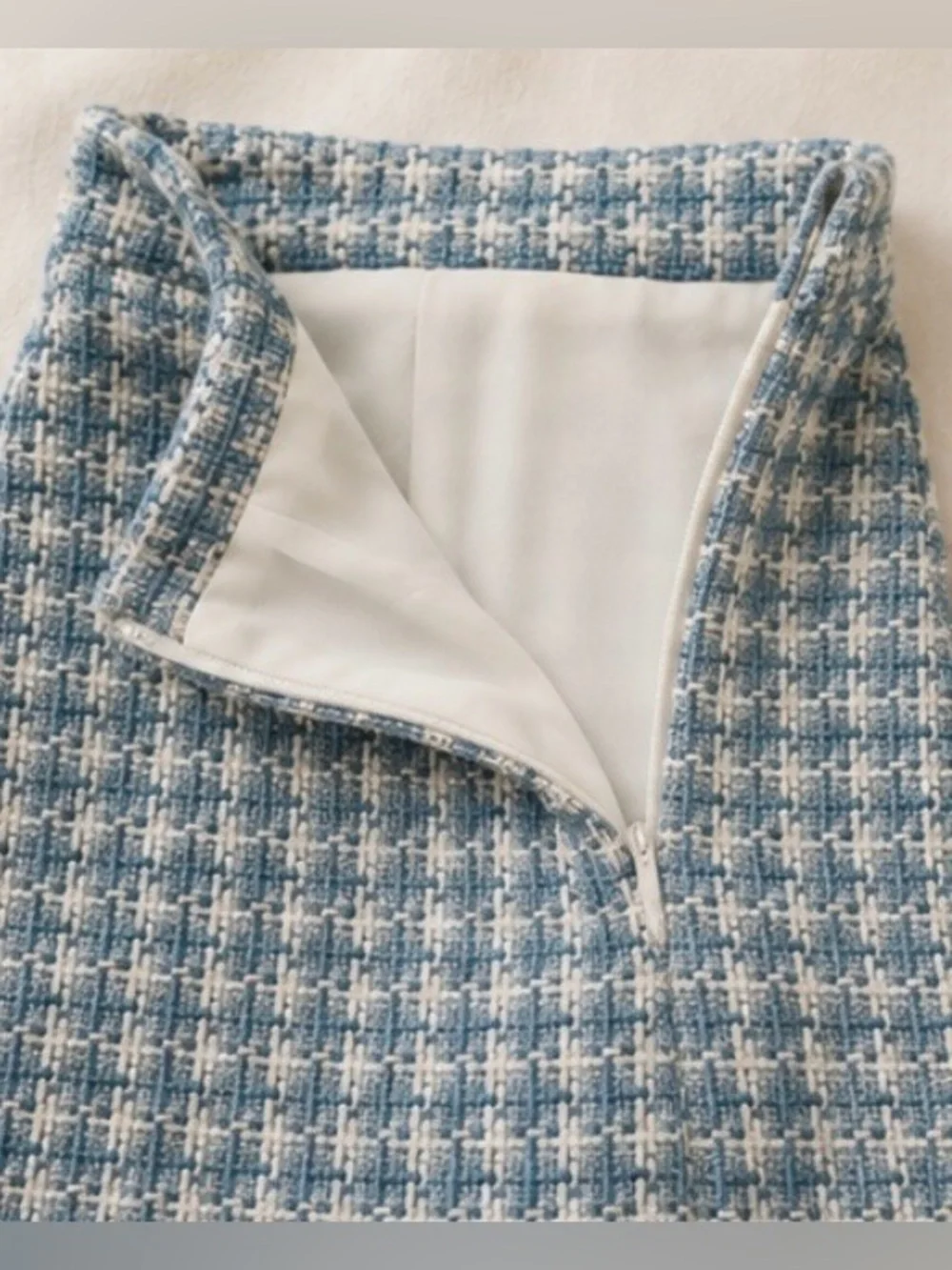 Preston & York Size 12 Blue White Tweed Fringe Career Skirt